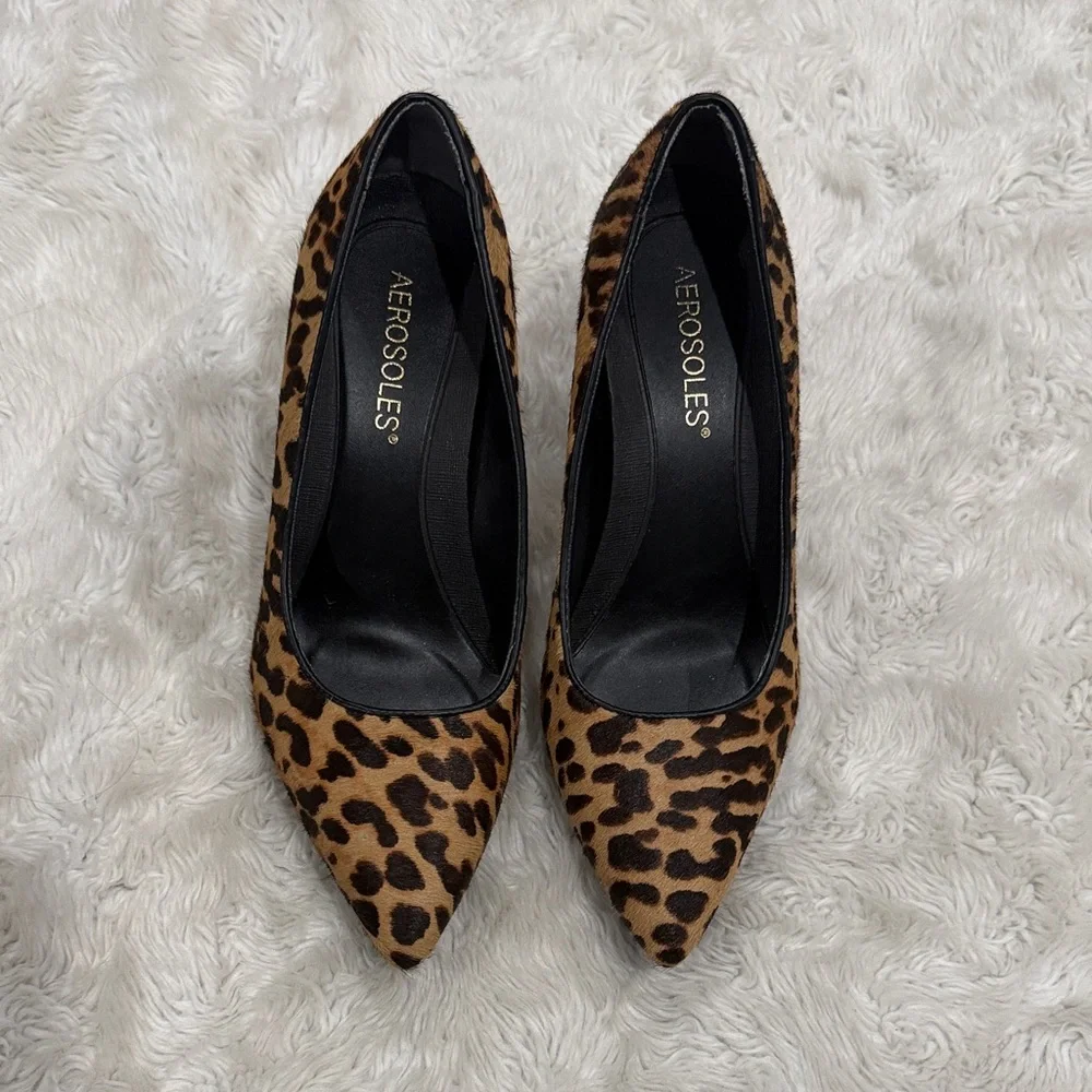 Aerosoles leopard print calf hair pumps pointed toe‎ stiletto heel Womans 6.5